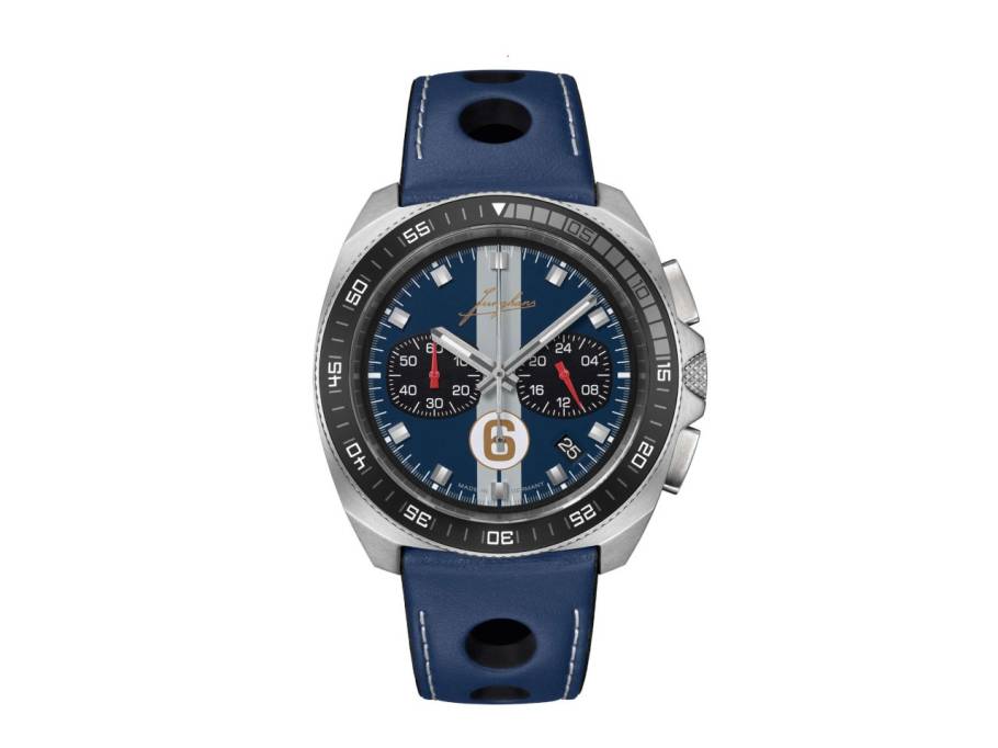 1972 Chronoscope Sports Edition 2025 Quarz Edelstahl 43mm blaues Zifferblatt blaues Lederband 