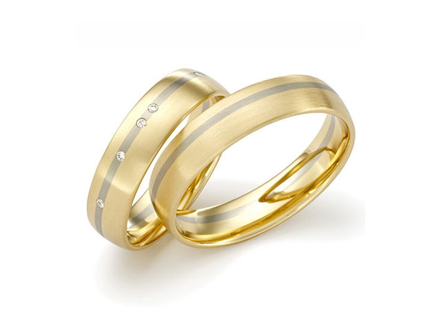 Trauring Paar Gelbgold 5,0mm gewölbt mit Brillanten 0,050ct