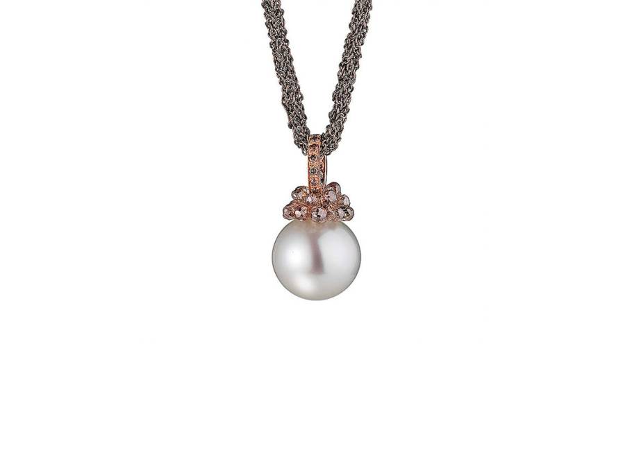 Rendezvous Collier Silber braun rhodiniert mit Zuchtperle und Brillanten