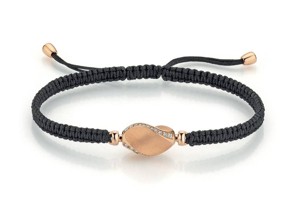 Makramee-Armband schwarz 17cm Tönnchen aus Rotgold mit Brillanten 0,230ct