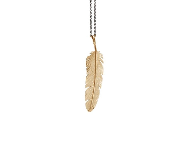 Feather Anhänger Medium Silber gelbvergoldet
