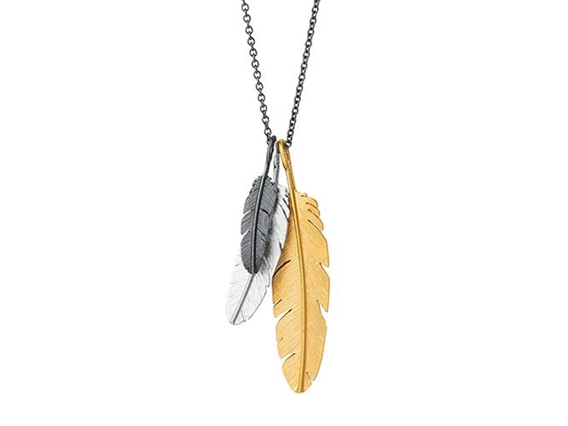 Feather Aktionsangebot 3 Federn mit Kette 70 cm Silber gelbvergoldet