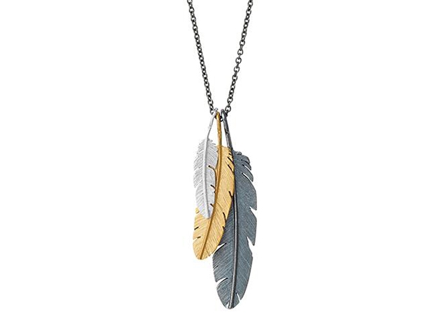 Feather Aktionsangebot 3 Federn mit Kette 70 cm Silber oxidiert