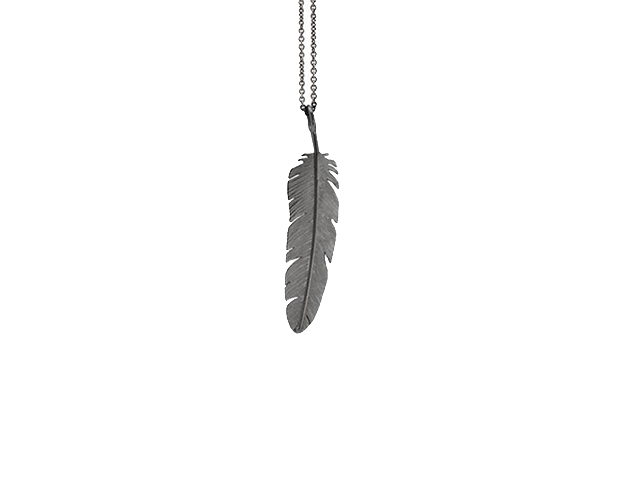 Feather Anhänger Klein Silber schwarz rhodiniert