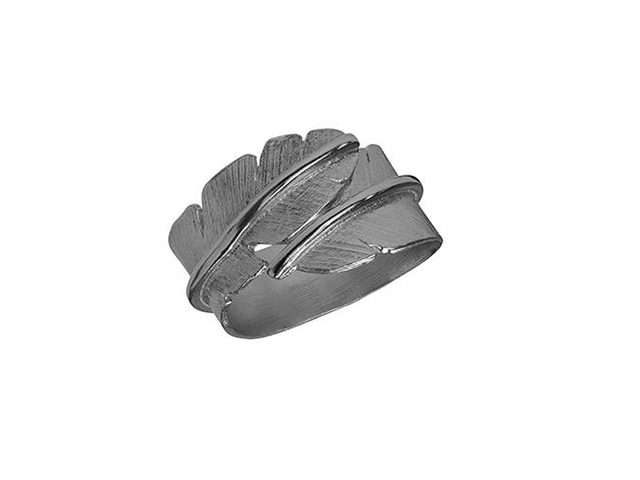 Feather Ring Medium Silber schwarz rhodiniert