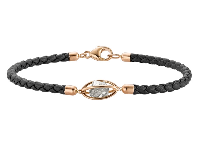 Rough Cut Leder Schwarz 750/- Roségold mit ungeschliffenen Diamant
