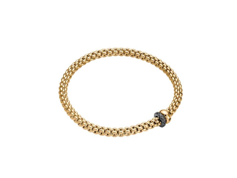 Solo Flex'it Men Armband Gelbgold M 2 Ronden mit schwarzen Brillanten 0,300ct flexibel