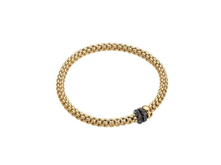 Solo Flex'it Men Armband Gelbgold M 3 Ronden mit schwarzen Brillanten 0,580ct flexibel