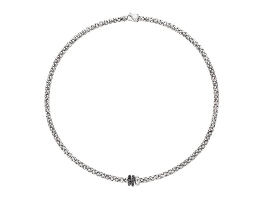  Solo Flex'It Men Collier Weißgold 3 Ronden 43cm mit schwarzen Brillanten 0,580ct