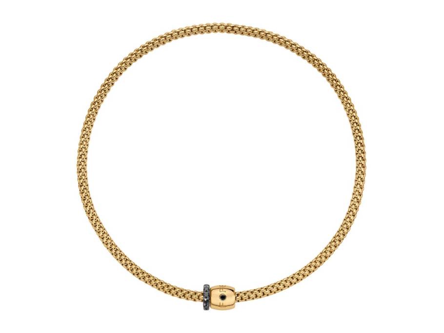 Solo Flex'It Men Collier Gelbgold 40cm dekorativer Verschluss und 1 Ronde mit schwarzem Brillant 0,550ct