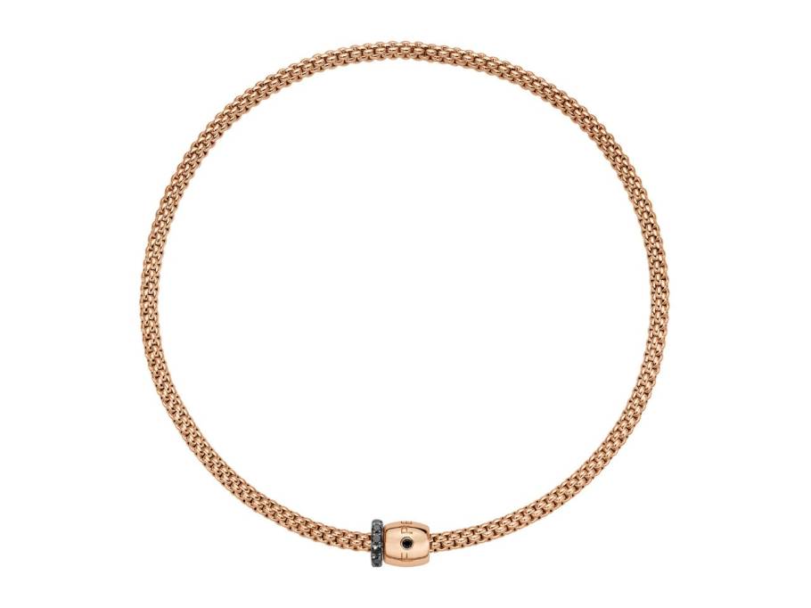 Solo Flex'It Men Collier Roségold 40cm dekorativer Verschluss und 1 Ronde mit schwarzem Brillant 0,550ct