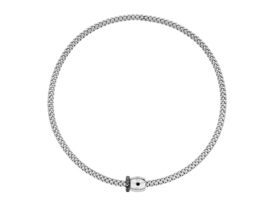 Solo Flex'It Men Collier Weißgold 40cm dekorativer Verschluss und 1 Ronde mit schwarzem Brillant 0,550ct