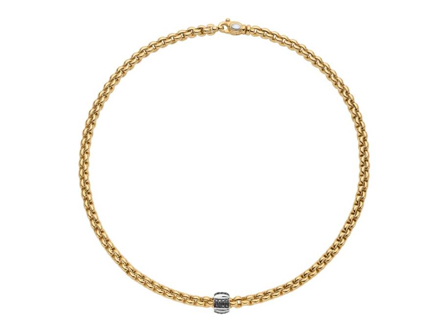  Eka Men Collier breit Gelbgold M mit schwarzen Brillanten 0,240ct