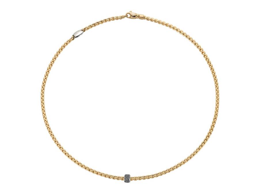 Eka Tiny Men Collier schmal Gelbgold 1 Ronde 43cm schwarze Brillanten 0,200ct