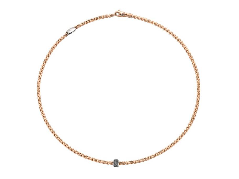 Eka Tiny Men Collier schmal Roségold 1 Ronde 43cm schwarze Brillanten 0,200ct