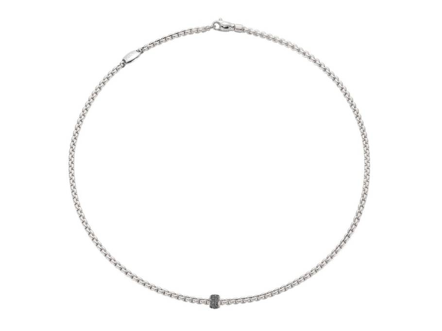 Eka Tiny Men Collier schmal 1 Ronde Weißgold 43cm schwarze Brillanten 0,200ct