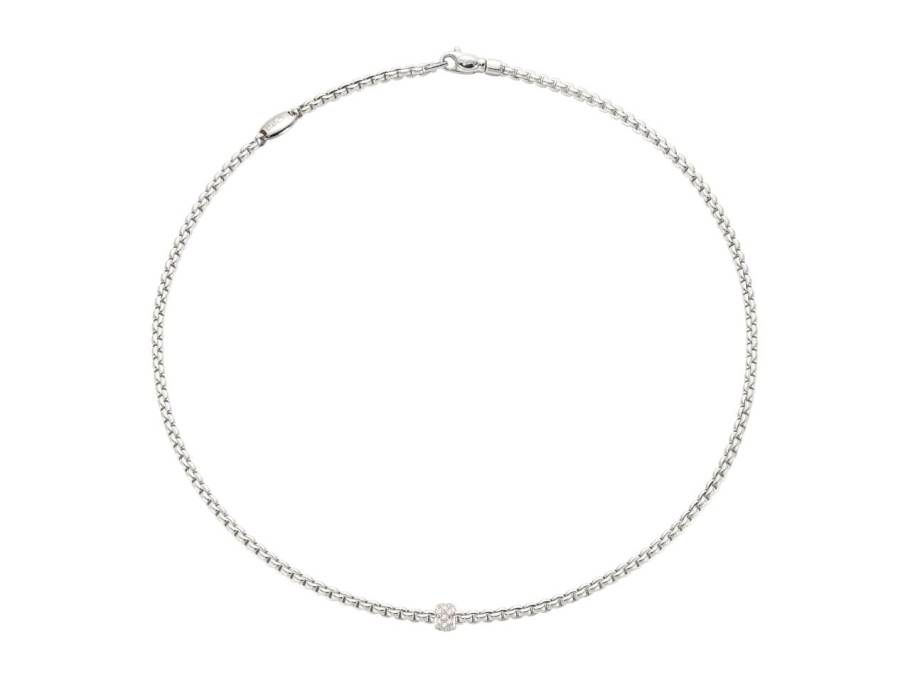 Eka Tiny Collier Weißgold schmal 1 Ronde Pavé 43 cm