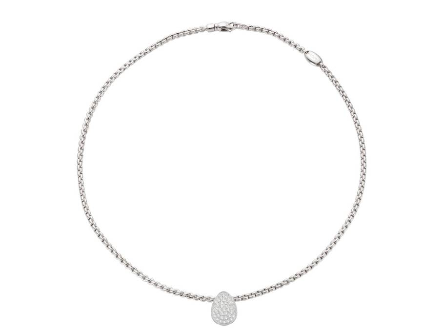 Eka Tiny Collier schmal tropfenförmig Weißgold  Pavé