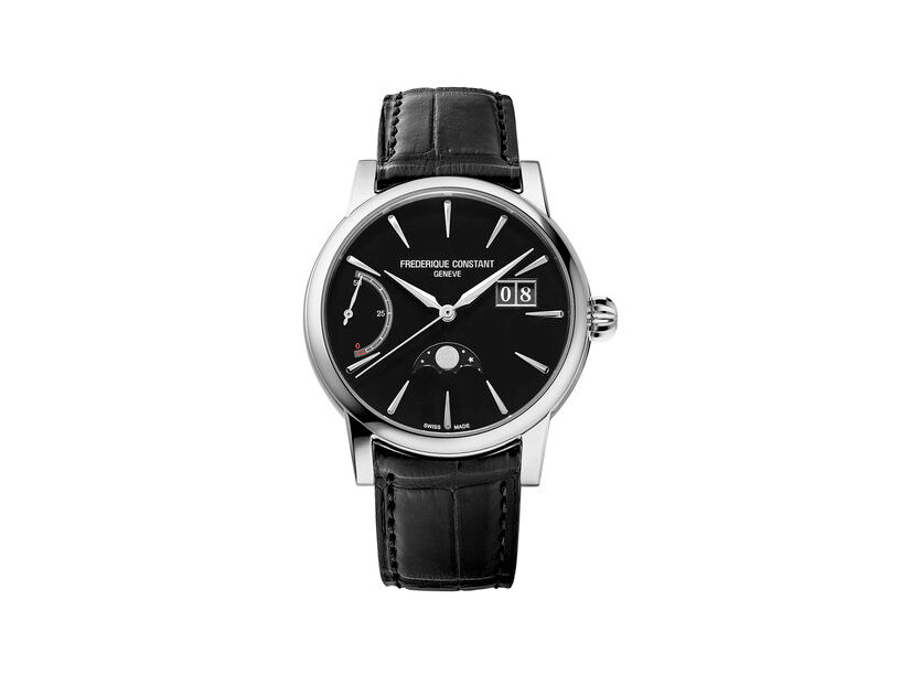 Manufacture Classic Power Reserve Big Date Automatik Edelstahl 40mm schwarzes Zifferblatt schwarzes Lederband