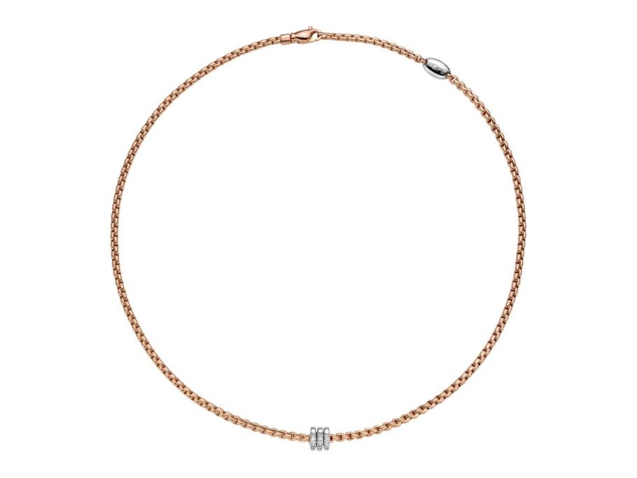 Eka Tiny Collier Roségold schmal 3 Ronden mit Brillanten 