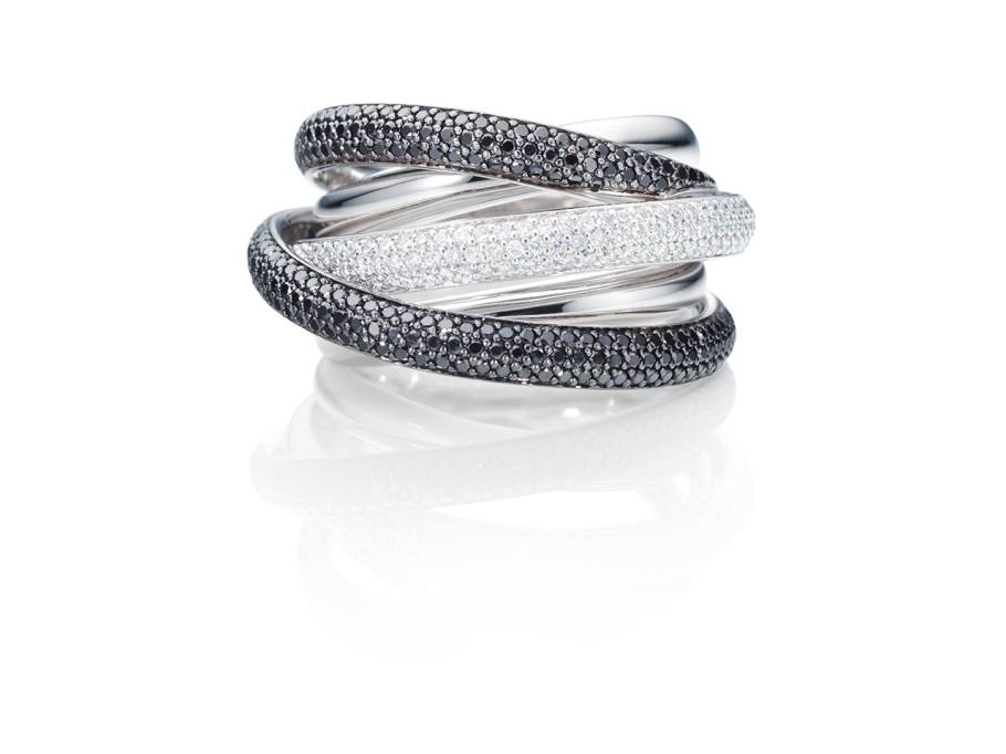 Cielo Ring breit Weißgold mit Brillanten schwarz behandelt
