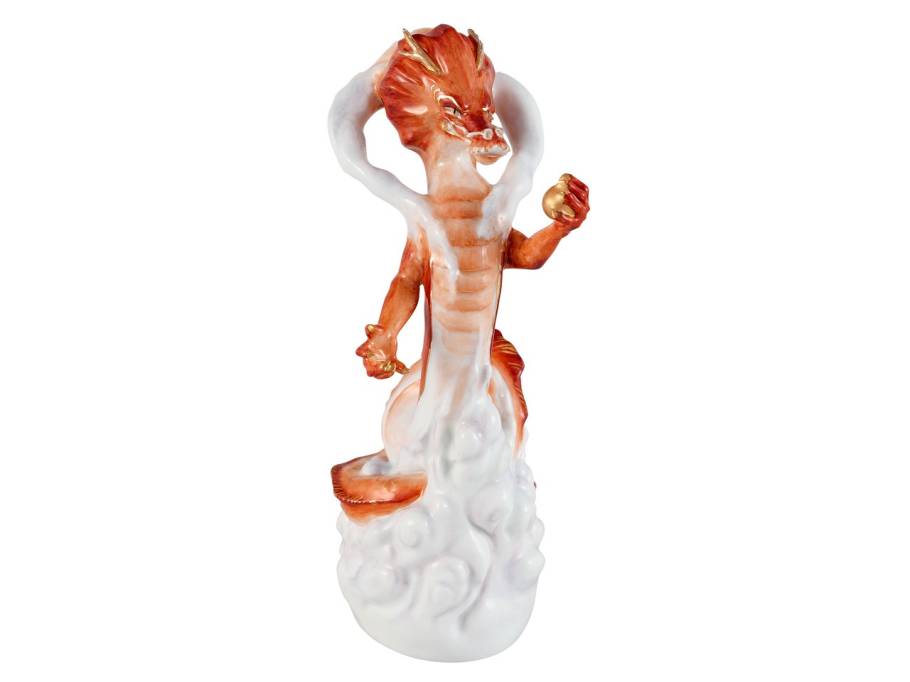 Figur Drachen rot und goldstaffiert