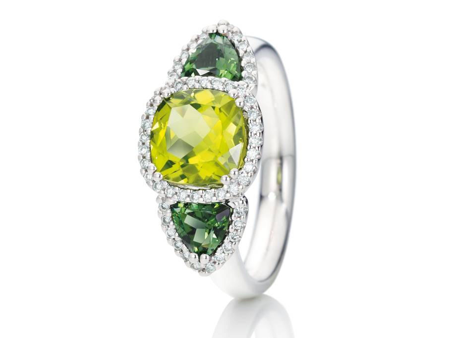 Espressivo Damenring Weißgold Peridot und Turmalin