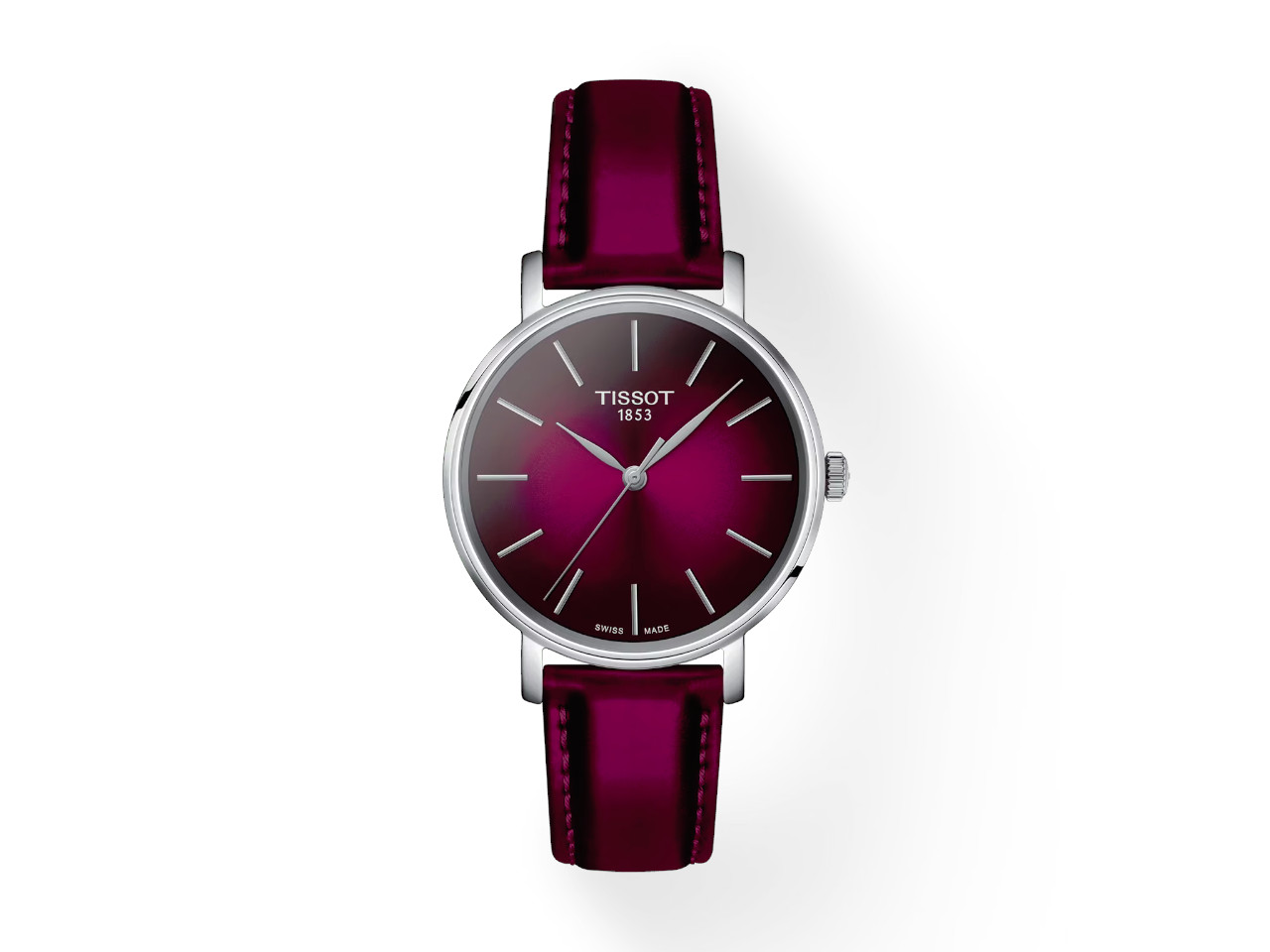 Tissot Everytime Lady Quarz Edelstahl 34mm burgunderrotes Zifferblatt burgunderrotes Synthetikband kaufen