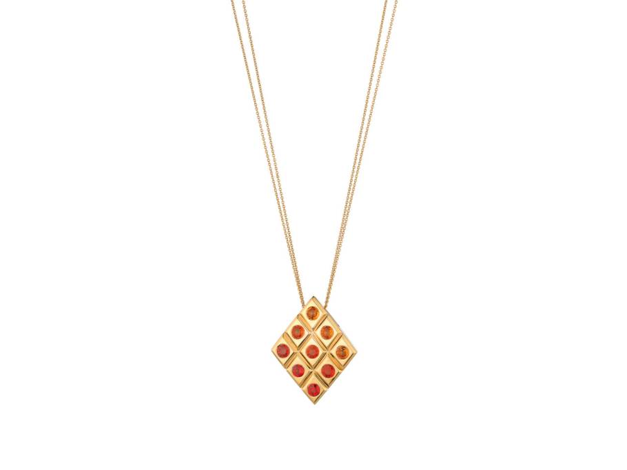 Catwalk Kette mit Anhänger Gelbgold mit verschiedenfarbigen Saphiren
