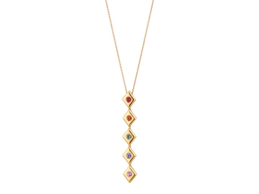 Catwalk Kette mit Anhänger Gelbgold mit verschiedenfarbigen Saphiren