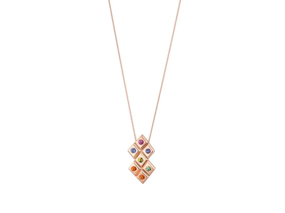 Catwalk Kette mit Anhänger Roségold mit verschiedenfarbigen Saphiren