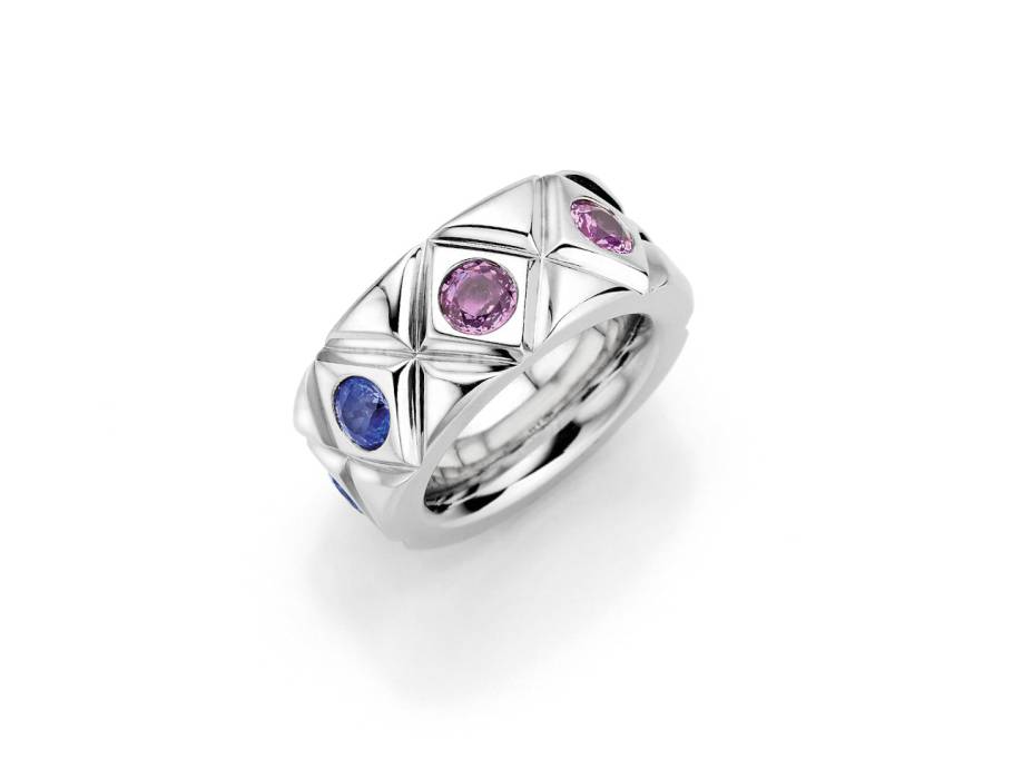 Catwalk Ring Weißgold mit verschiedenfarbigen Saphiren