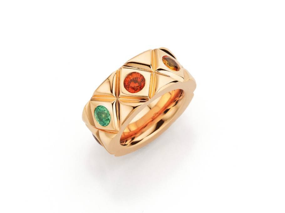 Catwalk Ring Rotgold mit verschiedenfarbigen Saphiren