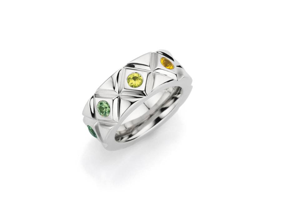 Catwalk Ring Weißgold mit verschiedenfarbigen Saphiren