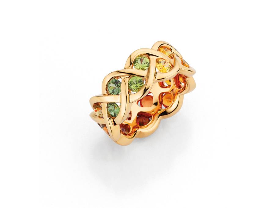 Fleur Ring Rotgold mit farbigen Saphiren 3,95ct