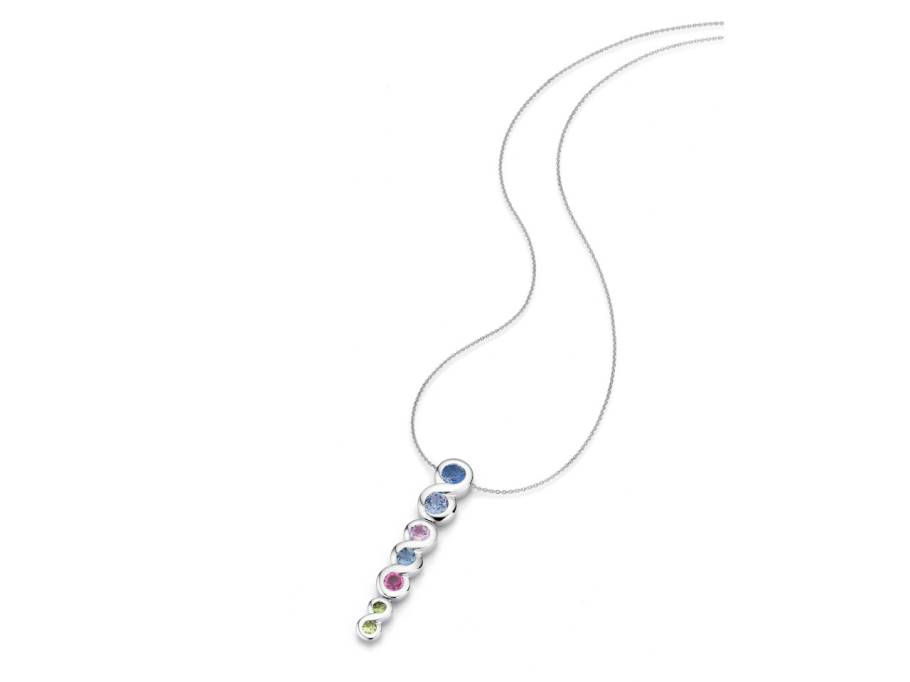 Lola Kette mit Anhänger Weißgold mit verschiedenfarbigen Saphiren