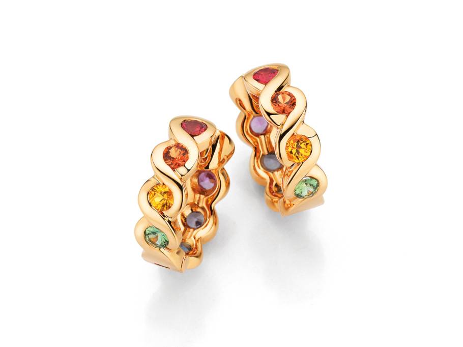 Lola Creolen Rotgold mit verschiedenfarbigen Saphiren