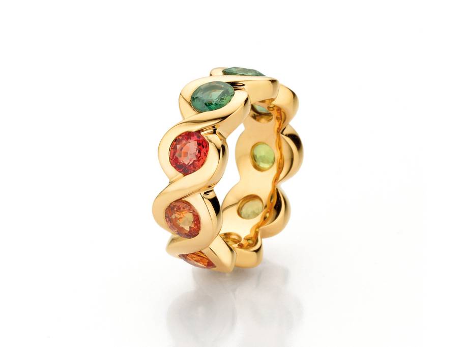Lola Ring Gelbgold mit verschiedenfarbigen Saphiren