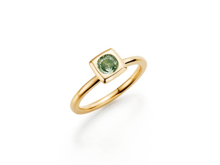 Tango Ring Gelbgold mit grünem Saphir