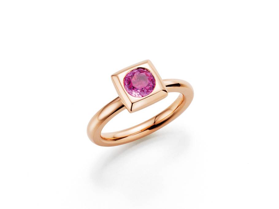 Tango Ring Rotgold mit pinkem Saphir