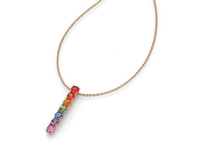 Rainbow Kette mit Anhänger Rotgold 45cm mit farbigen Saphiren 1,40ct