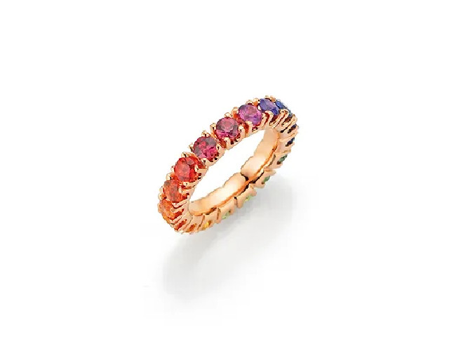 Rainbow Memoire Ring Rotgold 4,0mm mit farbigen Saphiren 3,55ct