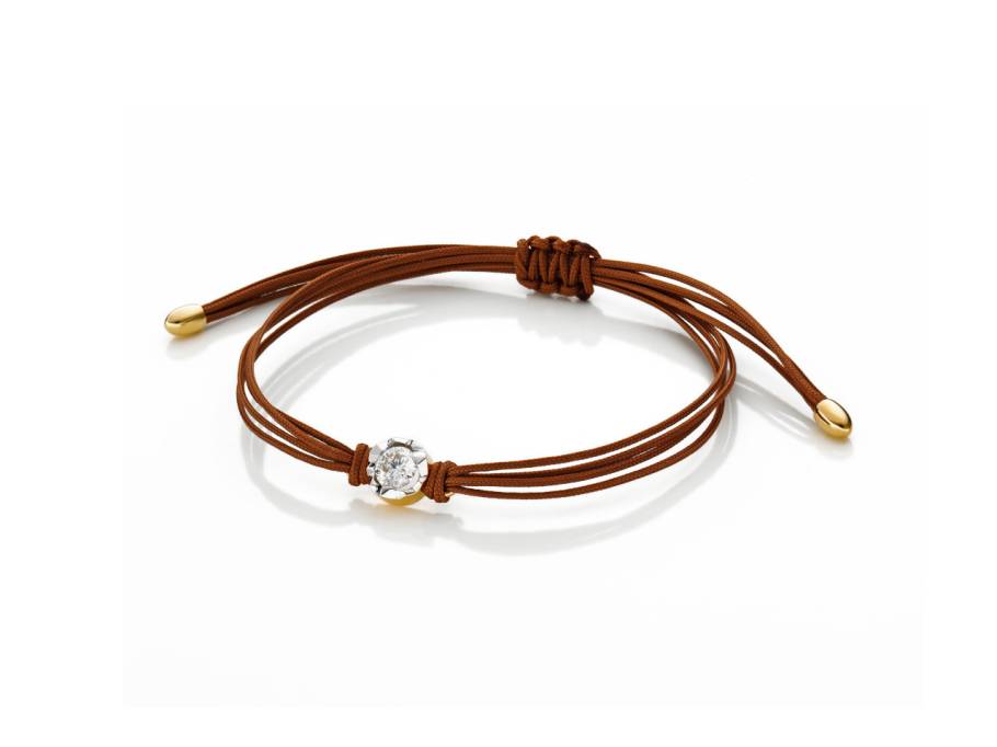 Alpenring Makramee-Armband braun Gelbgold 7mm mit Brillant 0,400ct