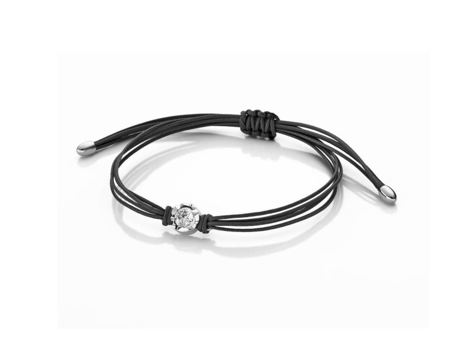 Alpenring Makramee-Armband schwarz Weißgold 7mm mit Brillant 0,400ct