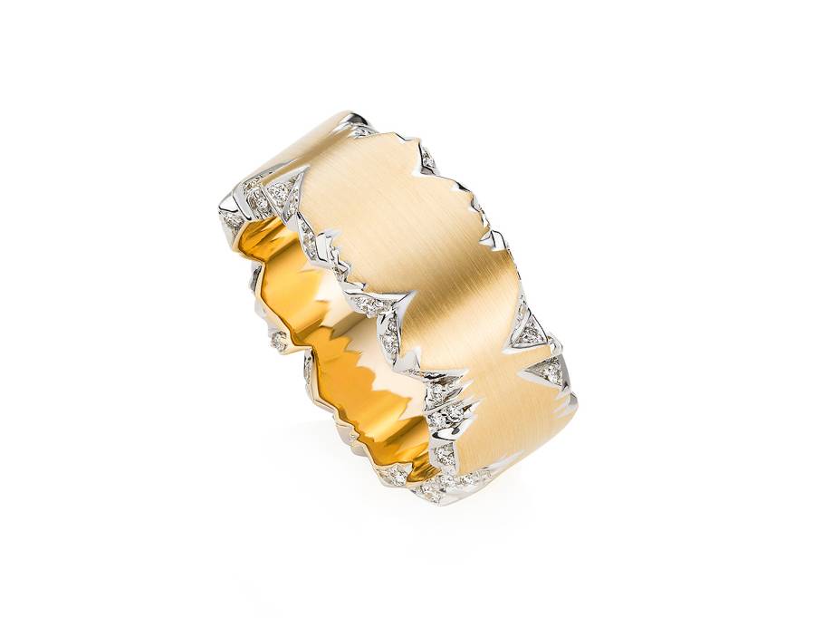 Alpenring Ring Gelbgold 10mm eckig mit Brillanten 0,400ct