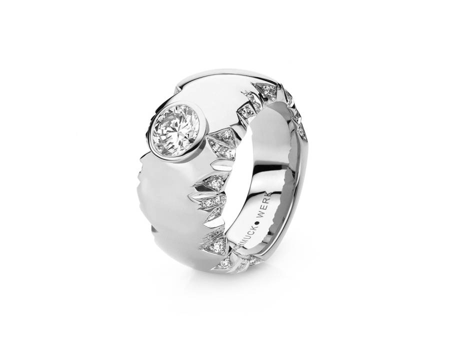 Alpenring Ring Kugel Weißgold 10mm mit Brillanten 0,760ct