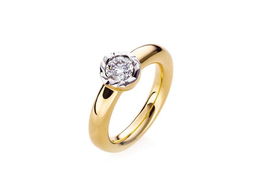 Alpenring Solitaire-Ring Gelbgold 4,2mm rund mit Brillant 0,700ct