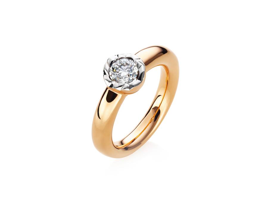 Alpenring Solitaire-Ring Rotgold 4,2mm rund mit Brillant 0,700ct