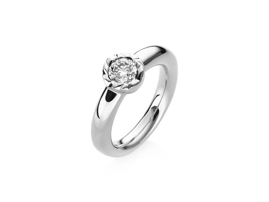 Alpenring Solitaire-Ring Weißgold 4,2mm rund mit Brillant 0,700ct