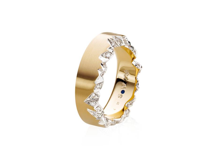 Alpenring Ring Gelbgold  7,0mm eckig schmal mit Brillanten 0,180ct